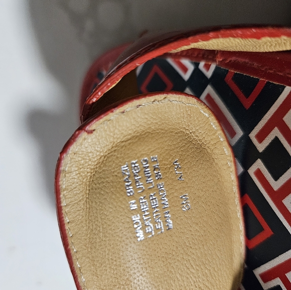 Tory Burch Dixon Patent Leather Wood Slides size 8 Womens Shoes Red Blue clogs - Picture 10 of 16